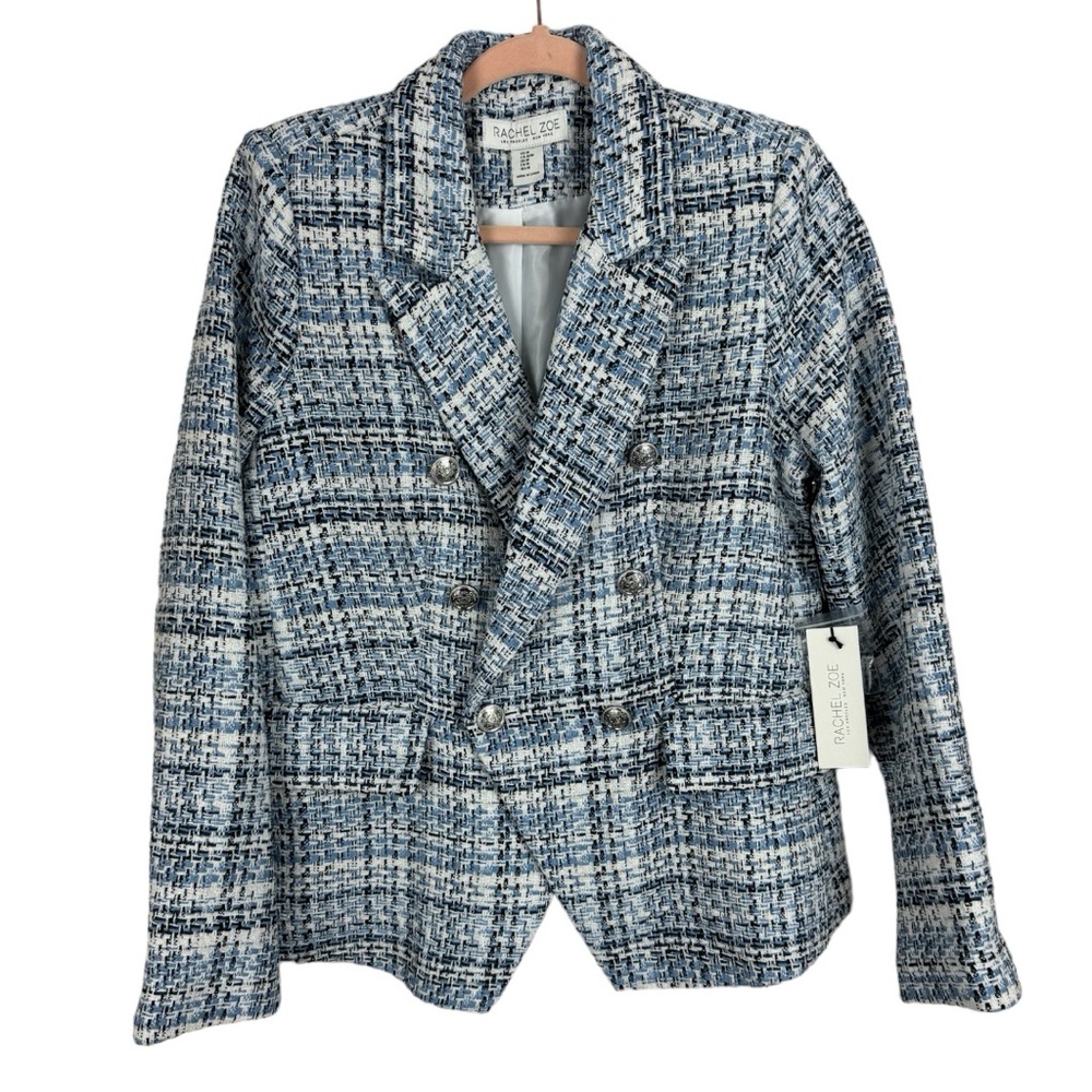 NWT Rachel Zoe Blue and White Tweed Spring blazer Jacket M